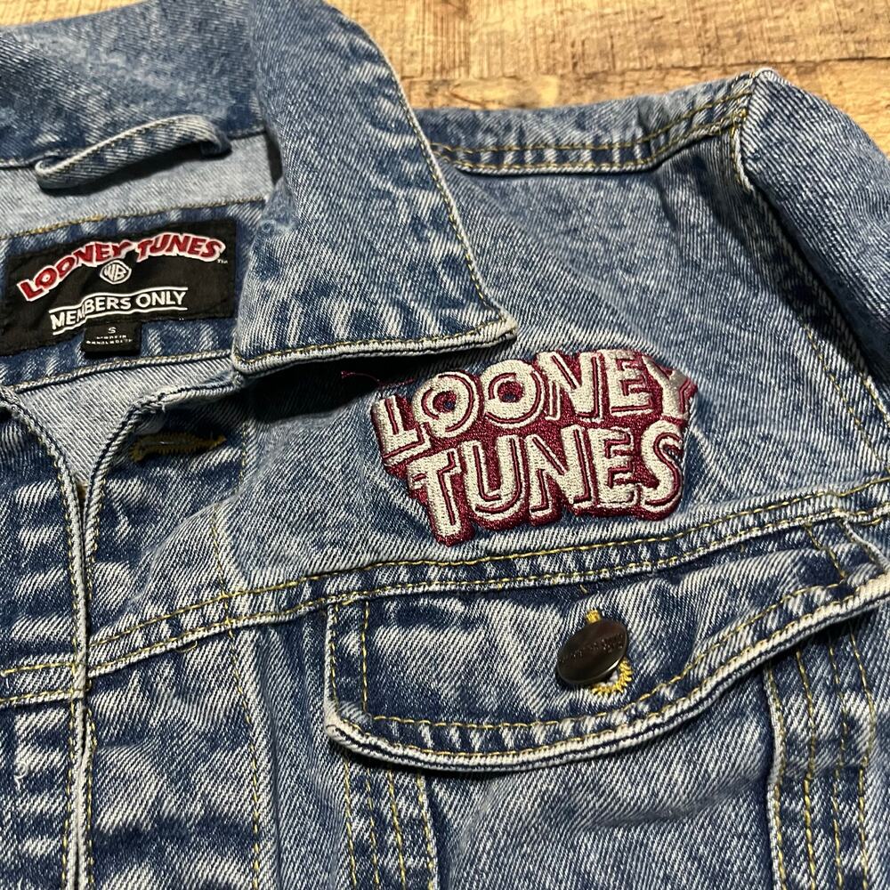Vintage Looney Tunes Members Only Jean Jacket Sz S Heavy Denim Boxy Fit Trucker - Picture 7 of 7